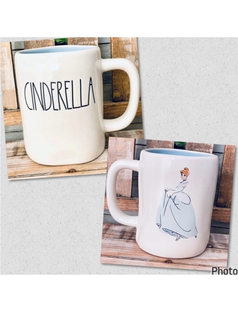 NWT Rae Dunn Disney Princess CINDERELLA White Blue Black Glossy Ceramic Mug